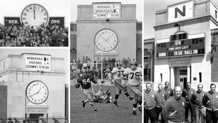 Memorial Stadium clocks and scoreboards